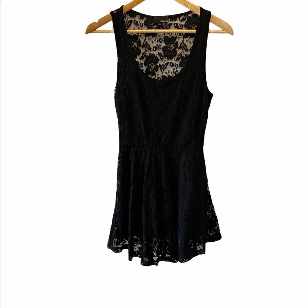 DILEMA Black Lace Overlay Scoop Neck Mini Dress S